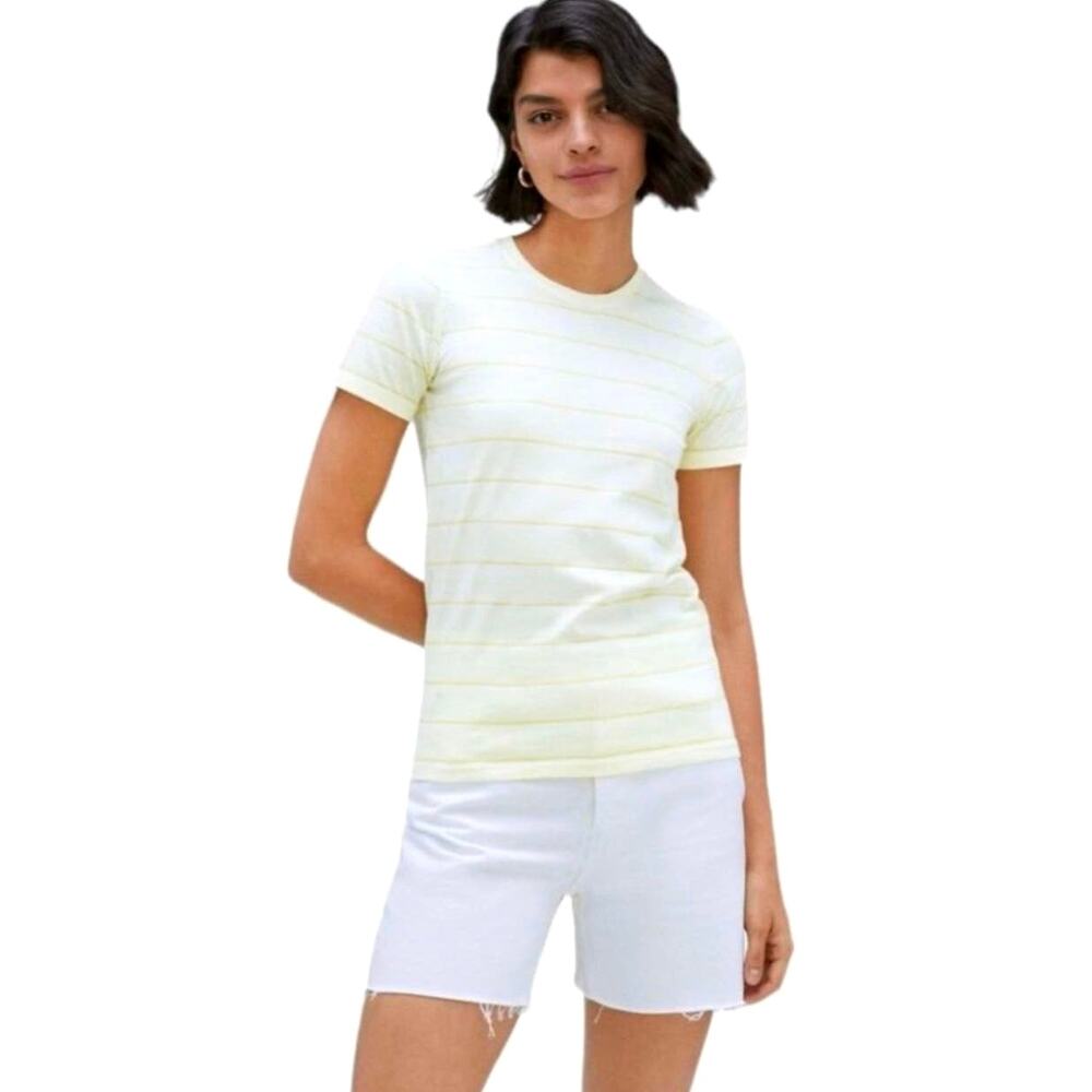 Everlane The Organic Cotton Crew T Shirt Yellow Striped Short Sleeve Small NWT
